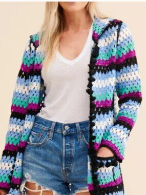 NWT Anthropologie Free the Roses Crochet Hooded sw  - XS/S (195)